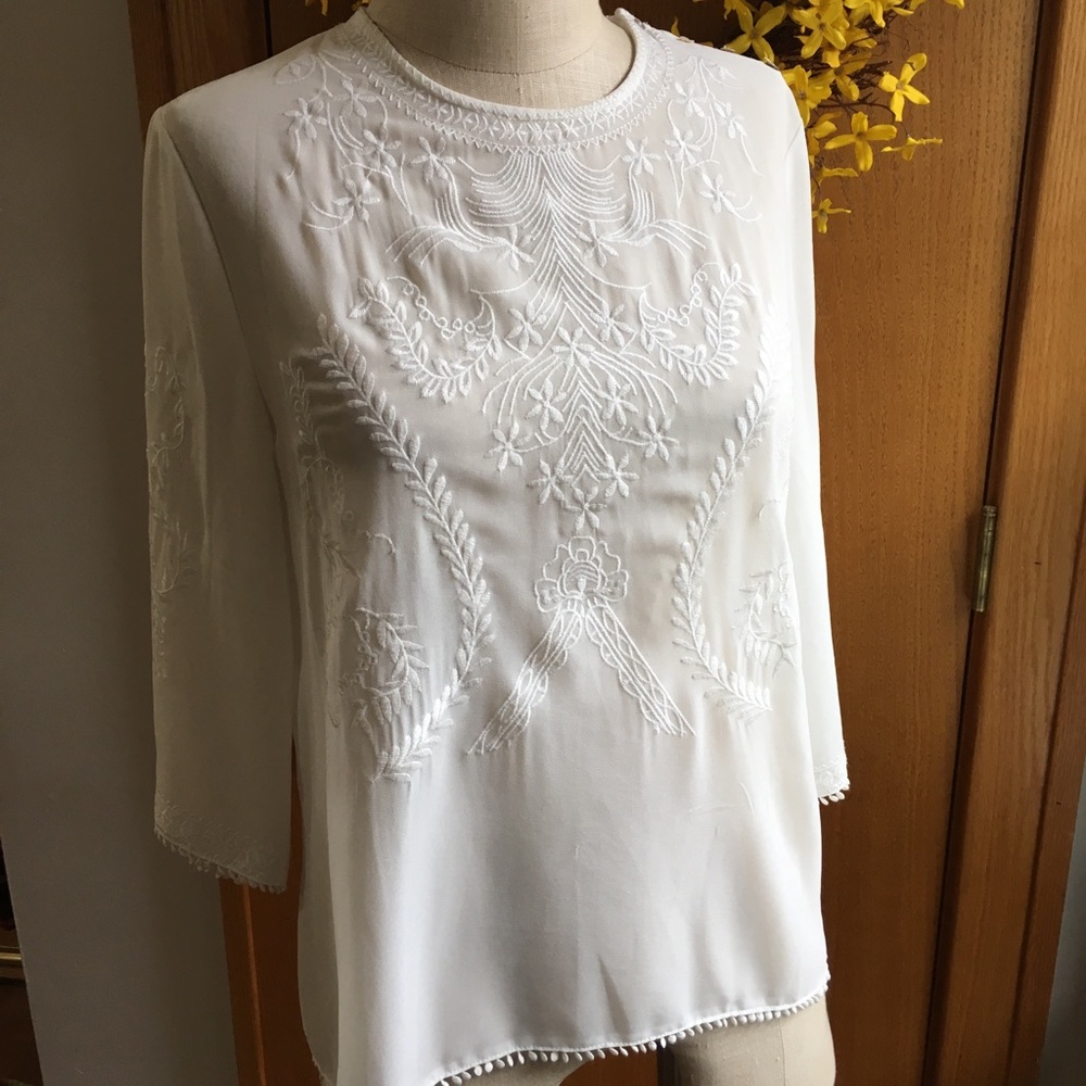 Sheer White Embroidered Top